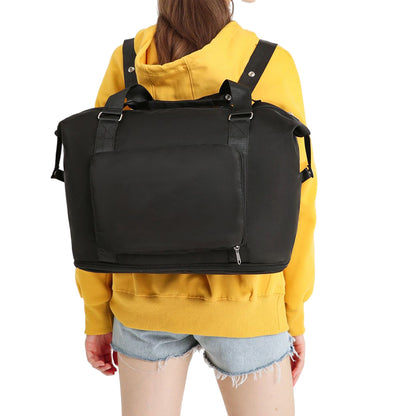 Large Capacity Folding Travel Bag Collapsible Travel Bag Expandable Water-resistant Duffel Bag -Black