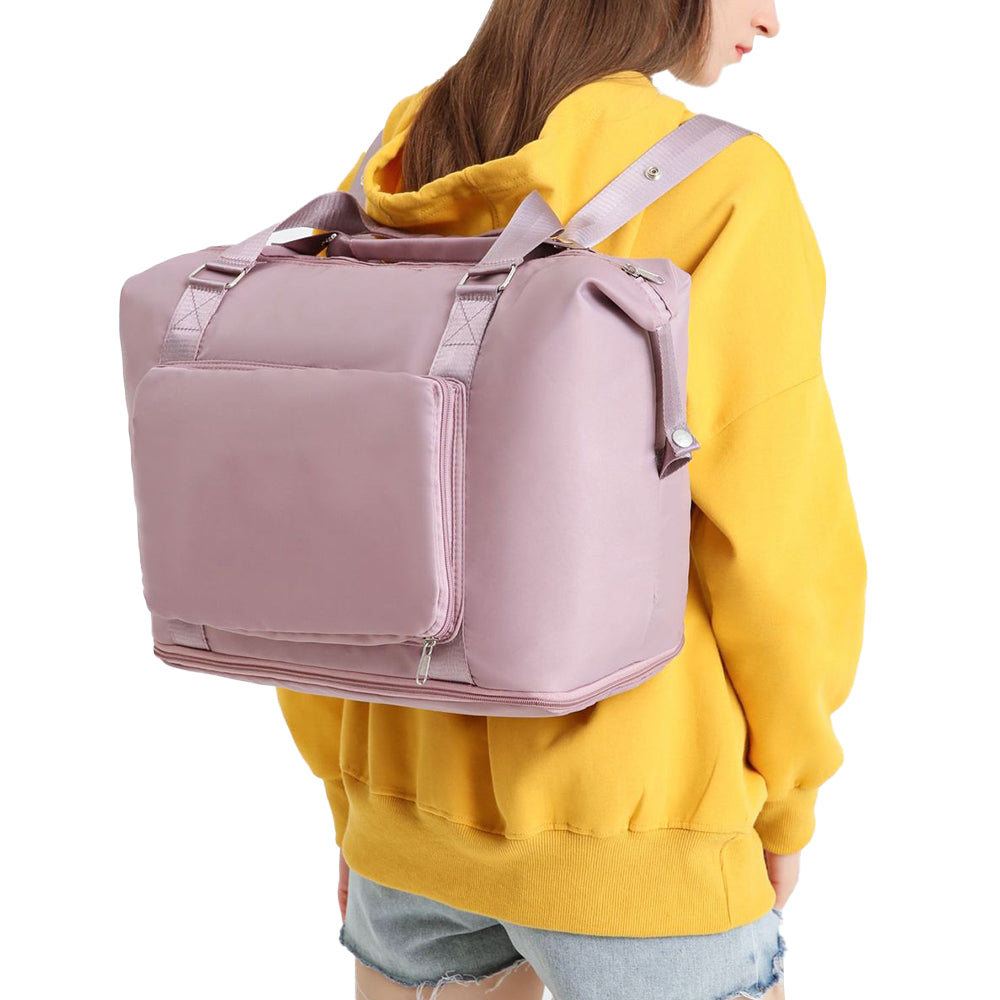 2Pcs Large Capacity Folding Travel Bag Collapsible Travel Bag Expandable Water-resistant Duffel Bag -Pink