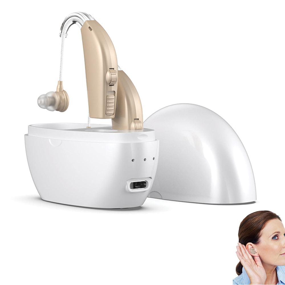 2pcs Hearing Aids Rechargeable Hearing Amplifiers for Hearing Loss Seniors with Noise Cancelling-White