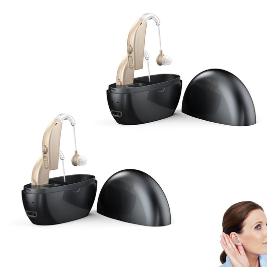 2pcs Hearing Aids Rechargeable Hearing Amplifiers for Hearing Loss Seniors with Noise Cancelling-Black