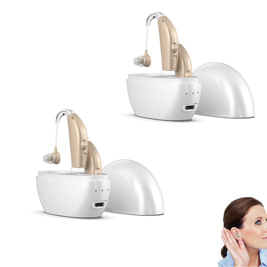2pcs Hearing Aids Rechargeable Hearing Amplifiers for Hearing Loss Seniors with Noise Cancelling-White