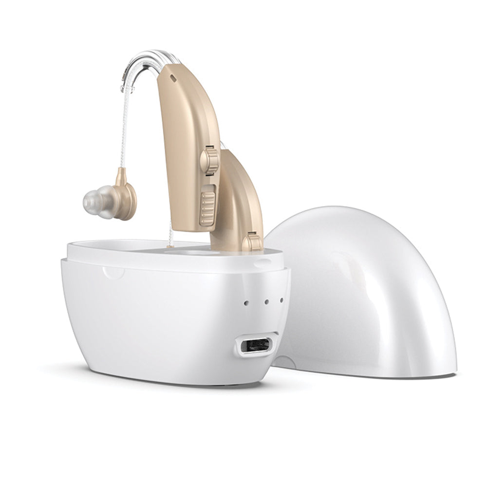 2pcs Hearing Aids Rechargeable Hearing Amplifiers for Hearing Loss Seniors with Noise Cancelling-White