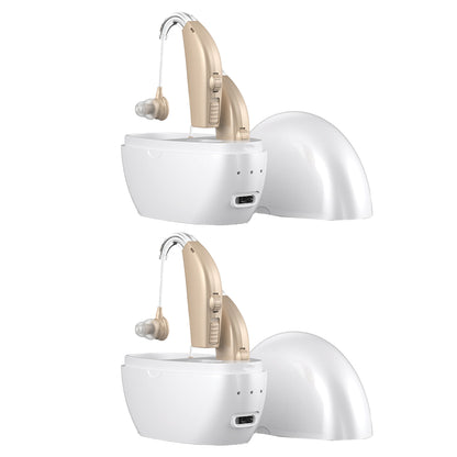 2pcs Hearing Aids Rechargeable Hearing Amplifiers for Hearing Loss Seniors with Noise Cancelling-White