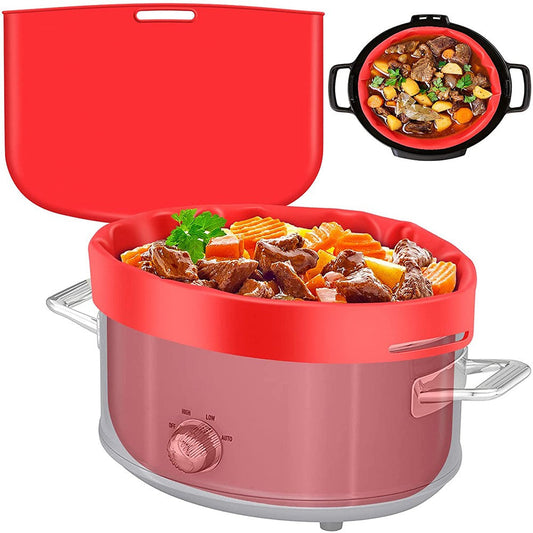 Reusable Slow Cooker Liners Silicone Kitchen Cooking Liner for 8QT Slow Cooker Red