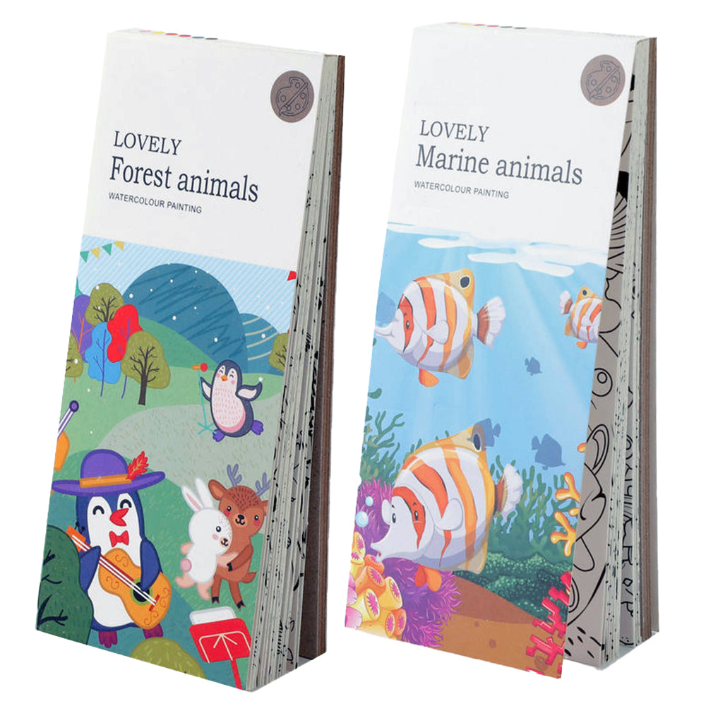Toy 2Pcs Portable Children Watercolor Painting Book -Style 2 and Style 3