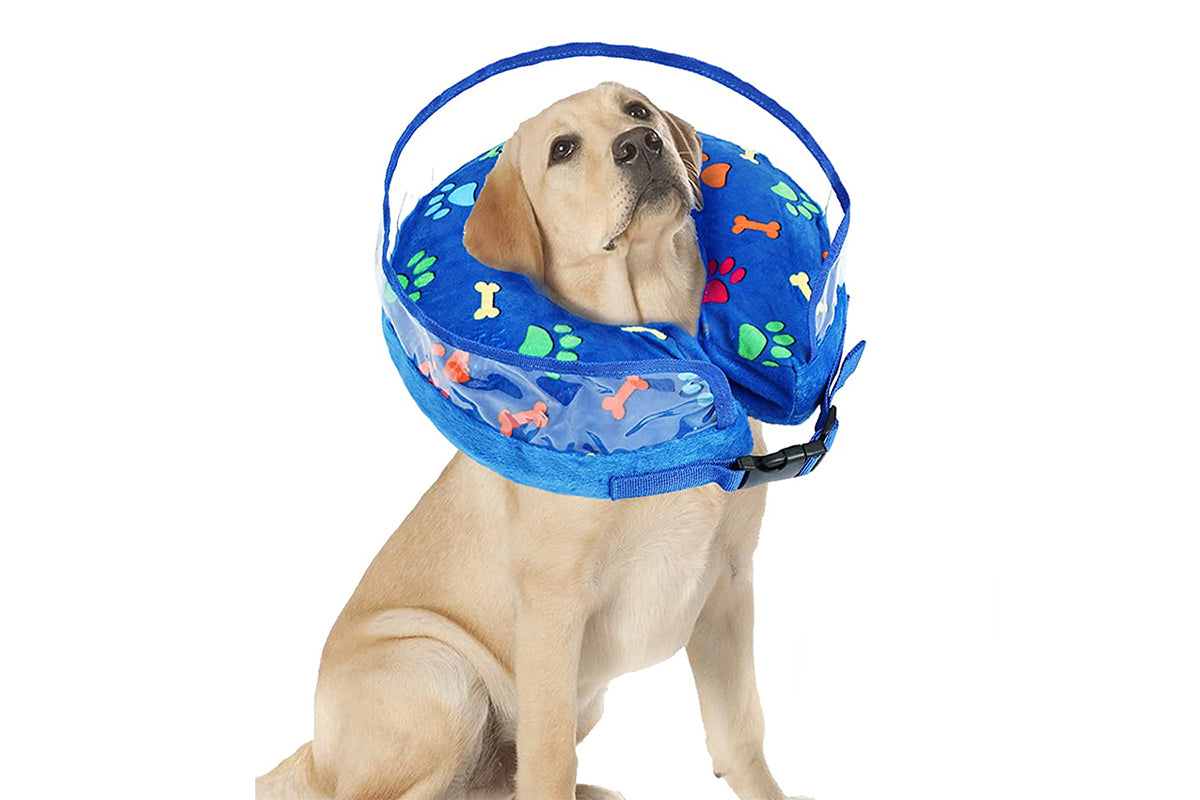 Soft Inflatable Dog Cone Collar for Large Medium Small Pet After Surgery-Blue