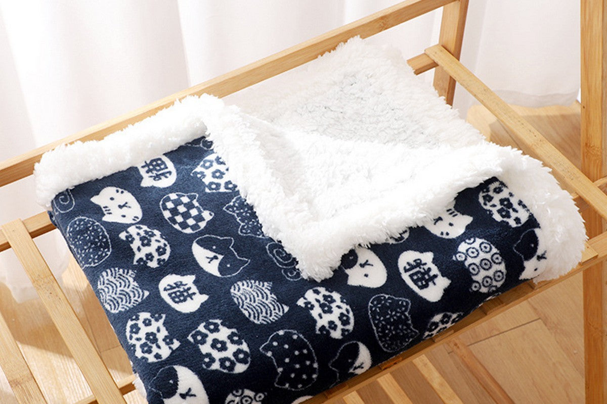 Pet Dog Bed Blankets Fluffy Fleece Dog Throw Blankets Sleep Mat-Navy blue