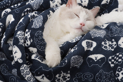 Pet Dog Bed Blankets Fluffy Fleece Dog Throw Blankets Sleep Mat-Navy blue