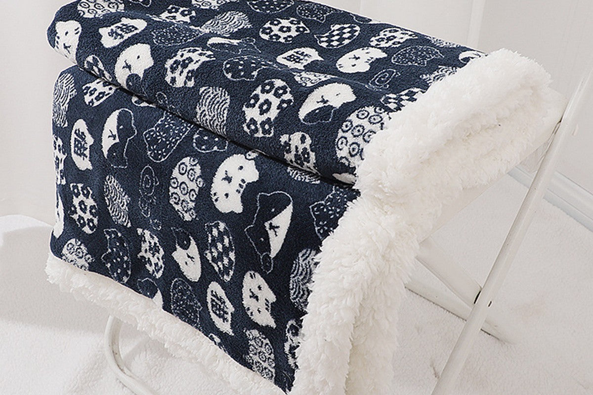 Pet Dog Bed Blankets Fluffy Fleece Dog Throw Blankets Sleep Mat-Navy blue