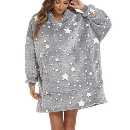 Wearable Blanket Hoodie Glow in The Dark Sherpa Hoodie for Men and Women Blue