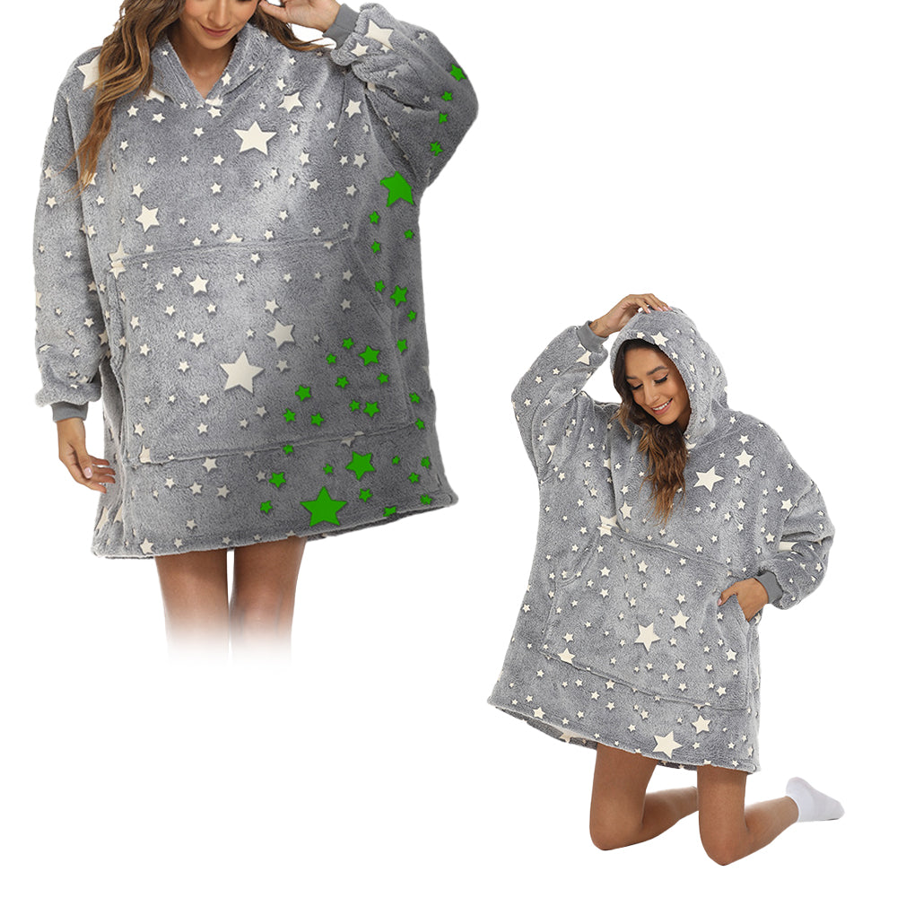 Wearable Blanket Hoodie Glow in The Dark Sherpa Hoodie for Men and Women Blue