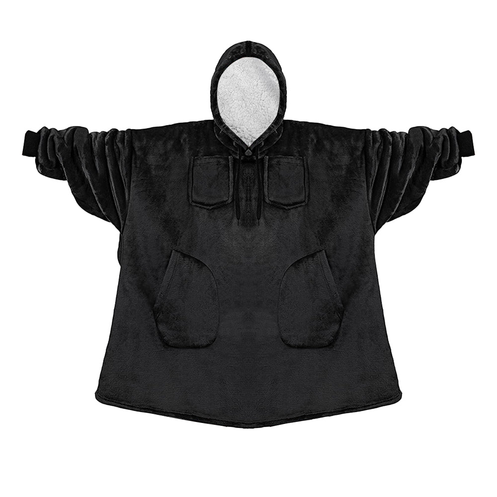 Unisex Oversize Hooded Blanket with Pocket Wearable Hoodie Blanket for Adult Black