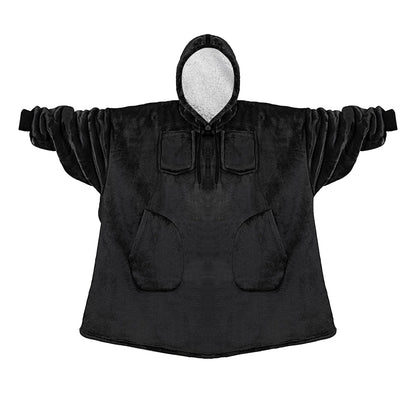 Unisex Oversize Hooded Blanket with Pocket Wearable Hoodie Blanket for Adult Black