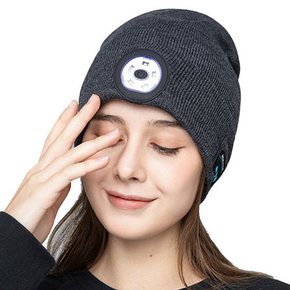 Bluetooth Beanie 2pcs Wireless Bluetooth Beanie Hat with Head Light Wireless Stereo Headphone -Dark Grey