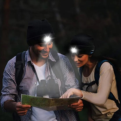 Bluetooth Beanie Wireless Bluetooth Beanie Hat with Head Light Wireless Stereo Headphone -Black
