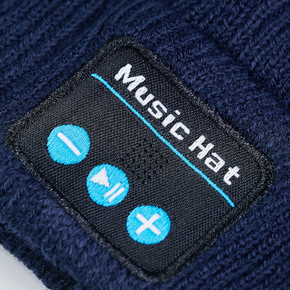 Bluetooth Beanie 2pcs Wireless Bluetooth Beanie Hat with Head Light Wireless Stereo Headphone -Navy Blue
