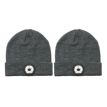 Bluetooth Beanie 2pcs Wireless Bluetooth Beanie Hat with Head Light Wireless Stereo Headphone -Dark Grey