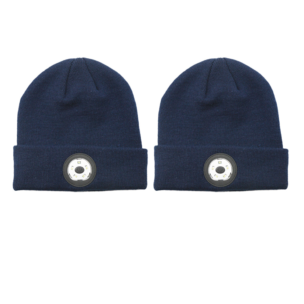 Bluetooth Beanie 2pcs Wireless Bluetooth Beanie Hat with Head Light Wireless Stereo Headphone -Navy Blue