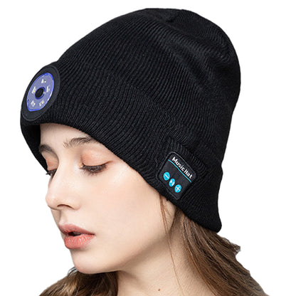 Bluetooth Beanie Wireless Bluetooth Beanie Hat with Head Light Wireless Stereo Headphone -Black