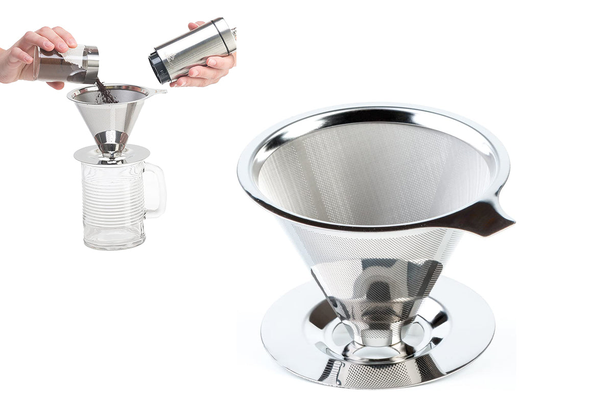 Stainless Steel Drip Cone Coffee Filter Portable Cone Pour Over Coffee Metal Fine Mesh Pourover Brewer Camping Coffee Maker