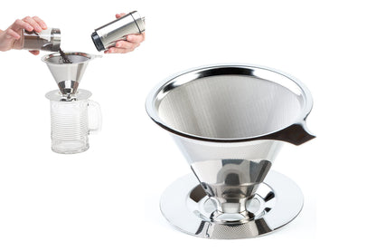 Stainless Steel Drip Cone Coffee Filter Portable Cone Pour Over Coffee Metal Fine Mesh Pourover Brewer Camping Coffee Maker