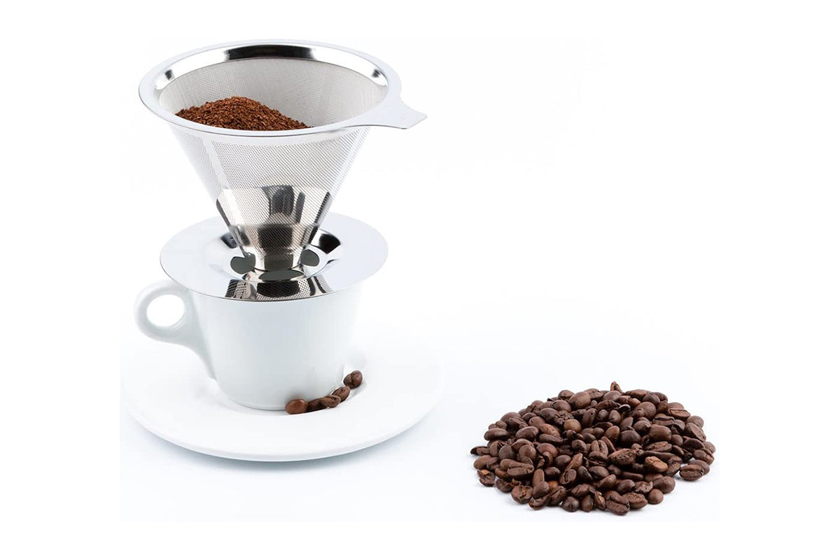 Stainless Steel Drip Cone Coffee Filter Portable Cone Pour Over Coffee Metal Fine Mesh Pourover Brewer Camping Coffee Maker