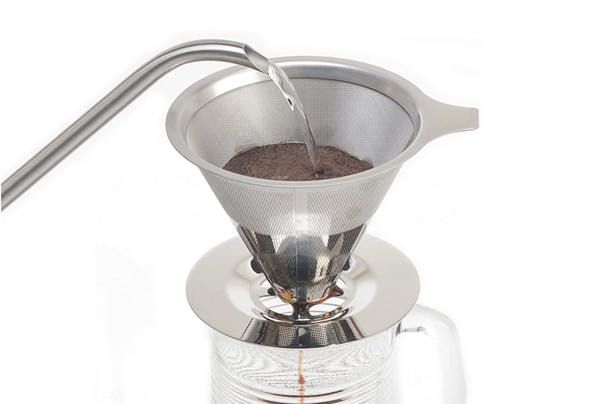 Stainless Steel Drip Cone Coffee Filter Portable Cone Pour Over Coffee Metal Fine Mesh Pourover Brewer Camping Coffee Maker