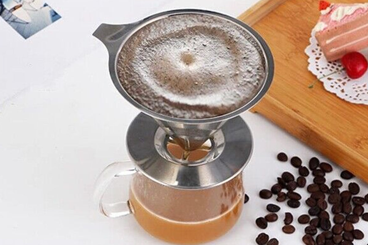 Stainless Steel Drip Cone Coffee Filter Portable Cone Pour Over Coffee Metal Fine Mesh Camping Coffee Maker