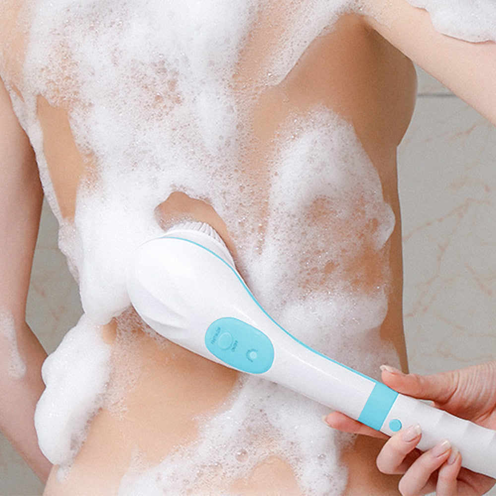Electric Body Bath Brush Rechargeable Scrubber Shower with Long Handle for Cleanse Exfoliation -Blue