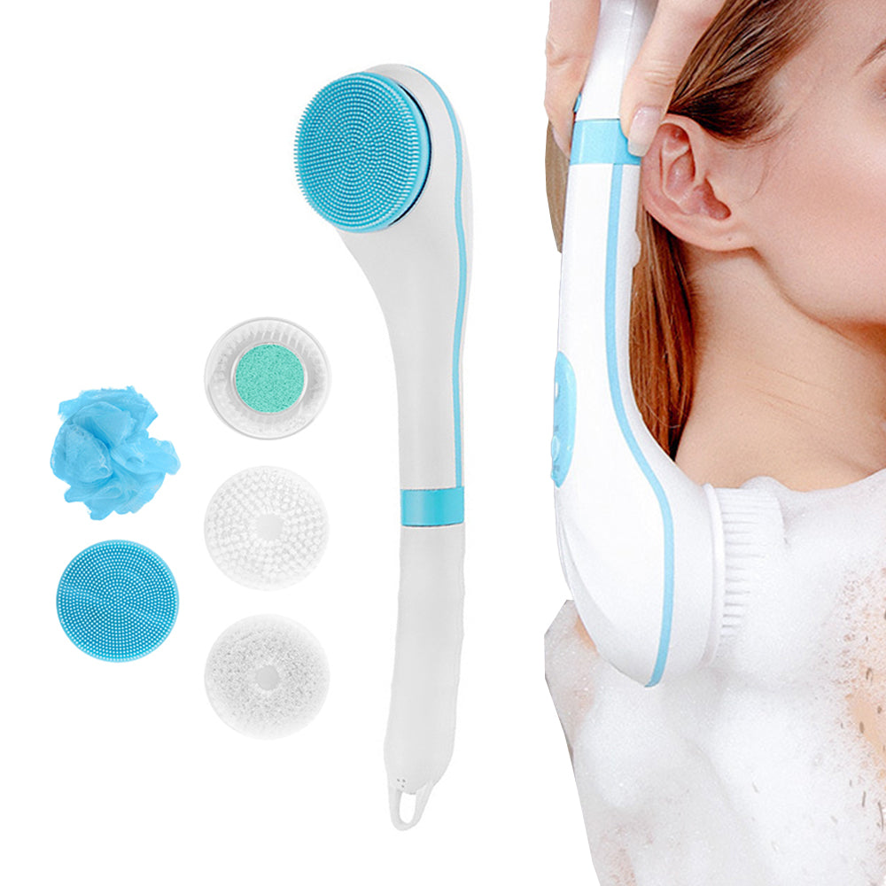 Electric Body Bath Brush Rechargeable Scrubber Shower with Long Handle for Cleanse Exfoliation -Blue