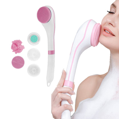Electric Body Bath Brush Rechargeable Scrubber Shower with Long Handle for Cleanse Exfoliation -Pink