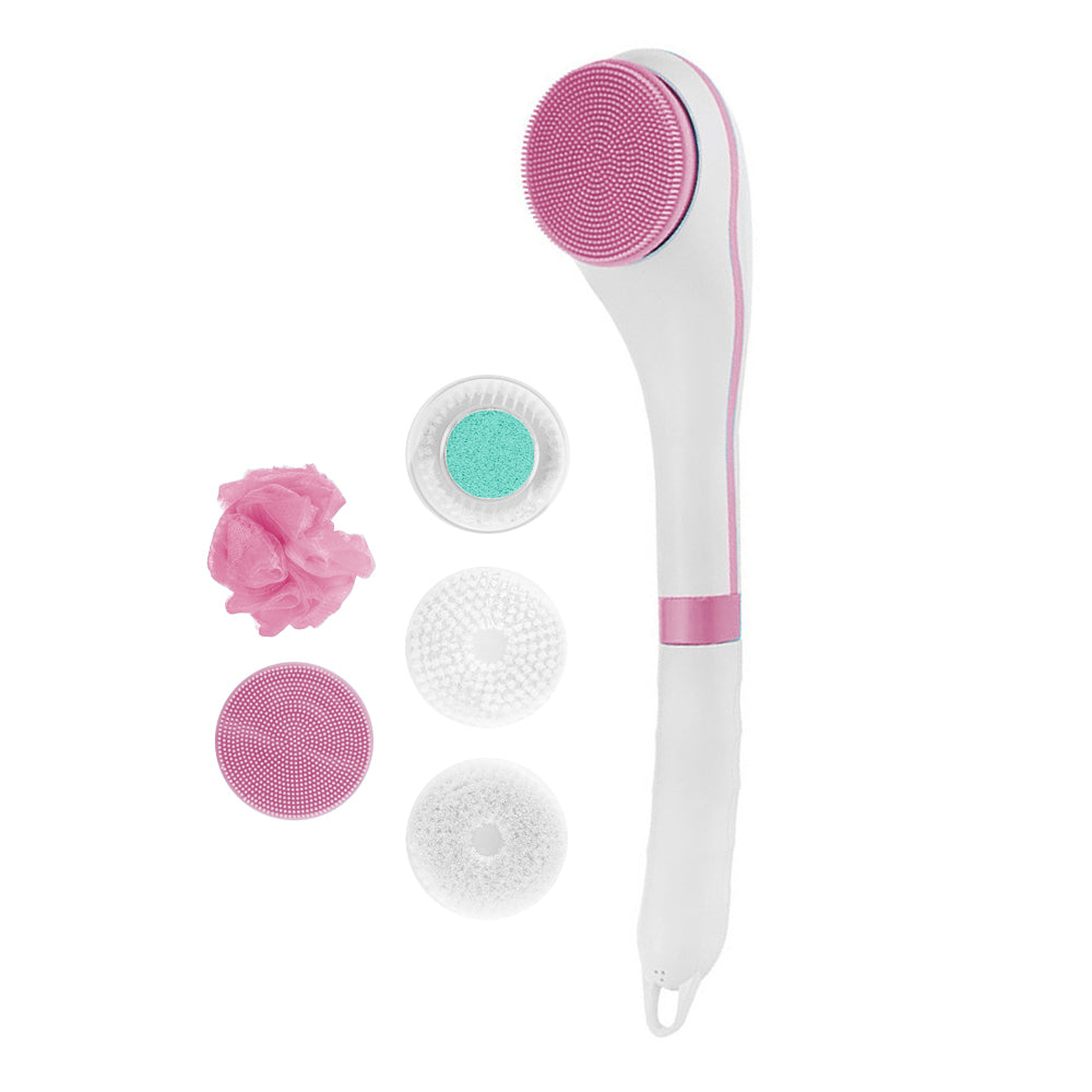 Electric Body Bath Brush Rechargeable Scrubber Shower with Long Handle for Cleanse Exfoliation -Pink
