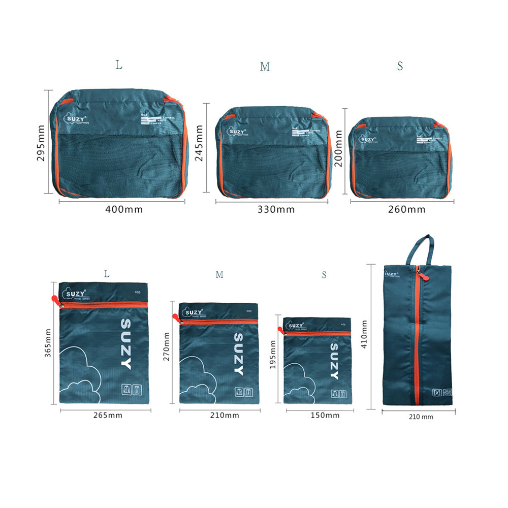 Set of 7Pcs Travel Packing Cube Pouch Clothes Storage Bags Suitcase Luggage Organizer -Green
