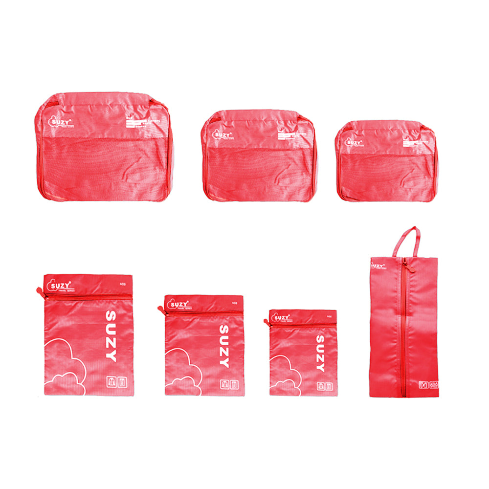 Set of 7Pcs Travel Packing Cube Pouch Clothes Storage Bags Suitcase Luggage Organizer -Red