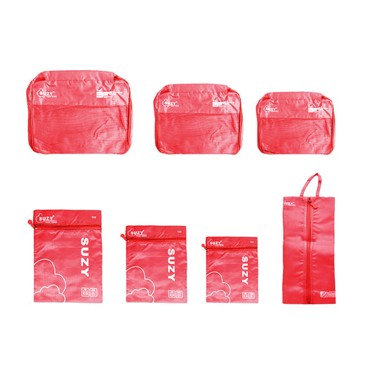 Set of 7Pcs Travel Packing Cube Pouch Clothes Storage Bags Suitcase Luggage Organizer -Red