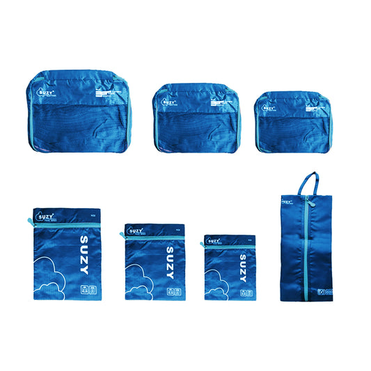 Set of 7Pcs Travel Packing Cube Pouch Clothes Storage Bags Suitcase Luggage Organizer -Blue