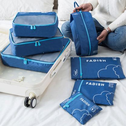 Set of 7Pcs Travel Packing Cube Pouch Clothes Storage Bags Suitcase Luggage Organizer -Blue