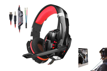 Wireless Gaming Headset Over Ear Headphones with LED Light for PC Mac Laptop Phone-Red