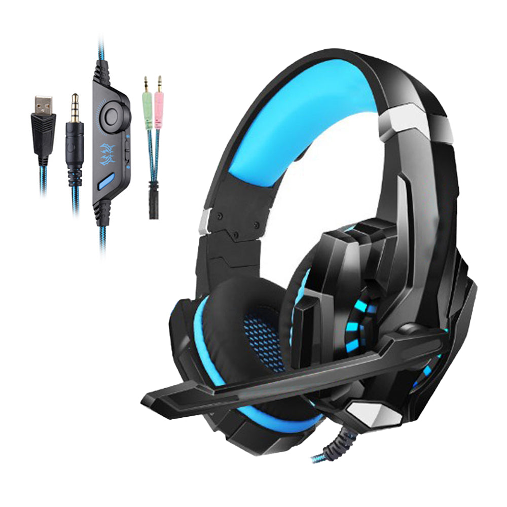 Gaming Headset Headset 3.5mm Gaming Headset MIC LED Headphones Surround for PC Mac Laptop Phone -Blue