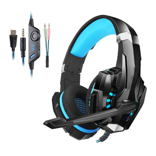 Gaming Headset Headset 3.5mm Gaming Headset MIC LED Headphones Surround for PC Mac Laptop Phone -Blue