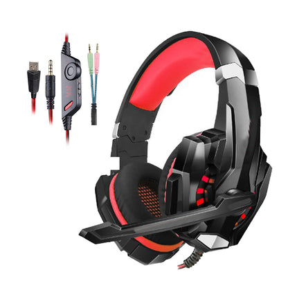 Gaming Headset Headset 3.5mm Gaming Headset MIC LED Headphones Surround for PC Mac Laptop Phone -Red