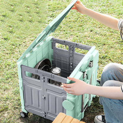 Folding Utility Cart Portable Shopping Camping Rolling Crate Handcart Telescoping Handle Green
