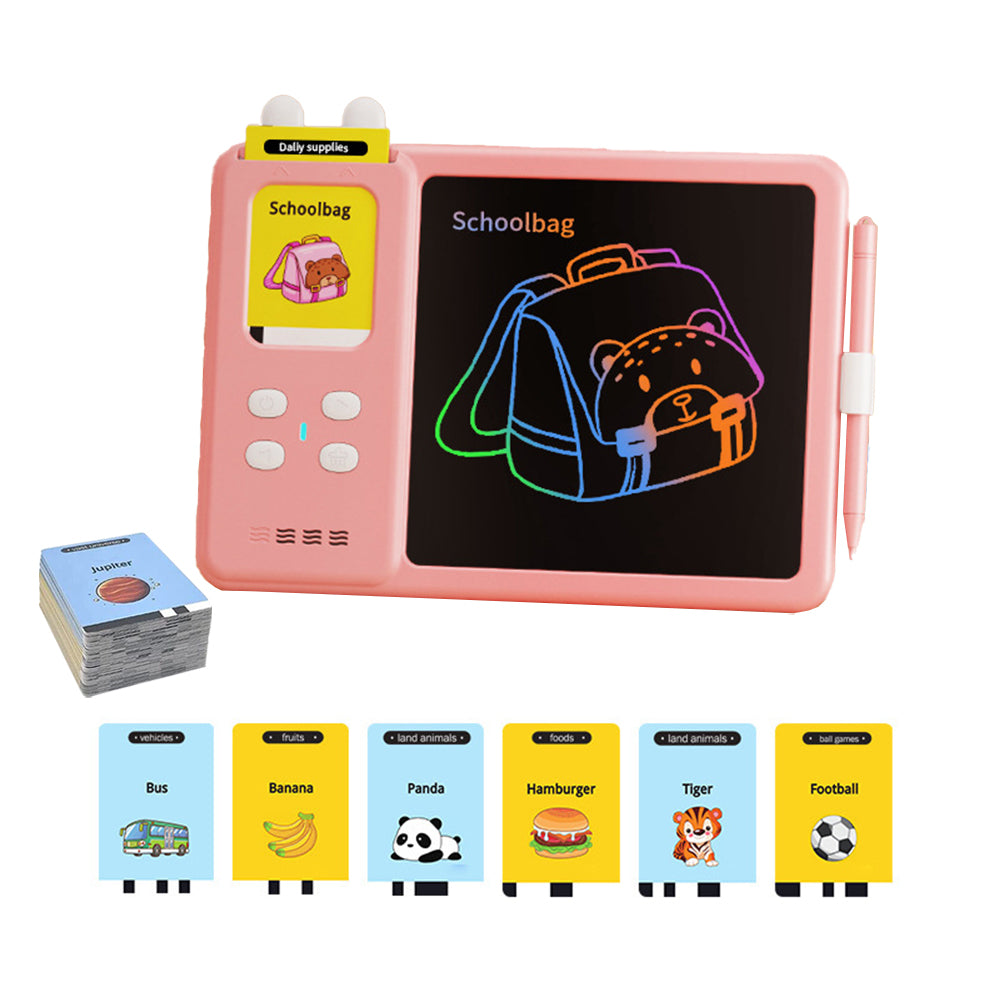 224 Words Talking Flash Cards with LCD Writing Tablet Drawing Board Pad Toy for Kids -Pink