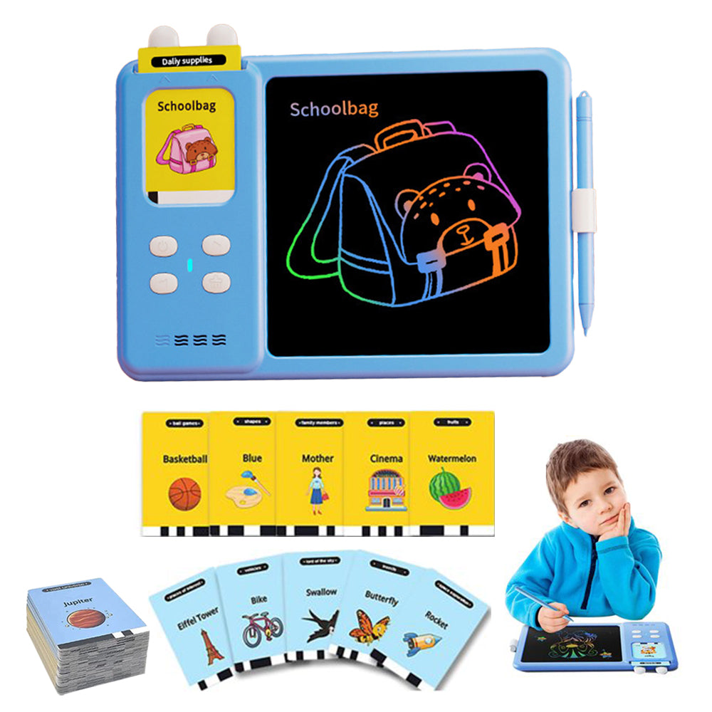2pcs 224 Words Talking Flash Cards with LCD Writing Tablet Drawing Board Pad Toy for Kids -Blue and Pink
