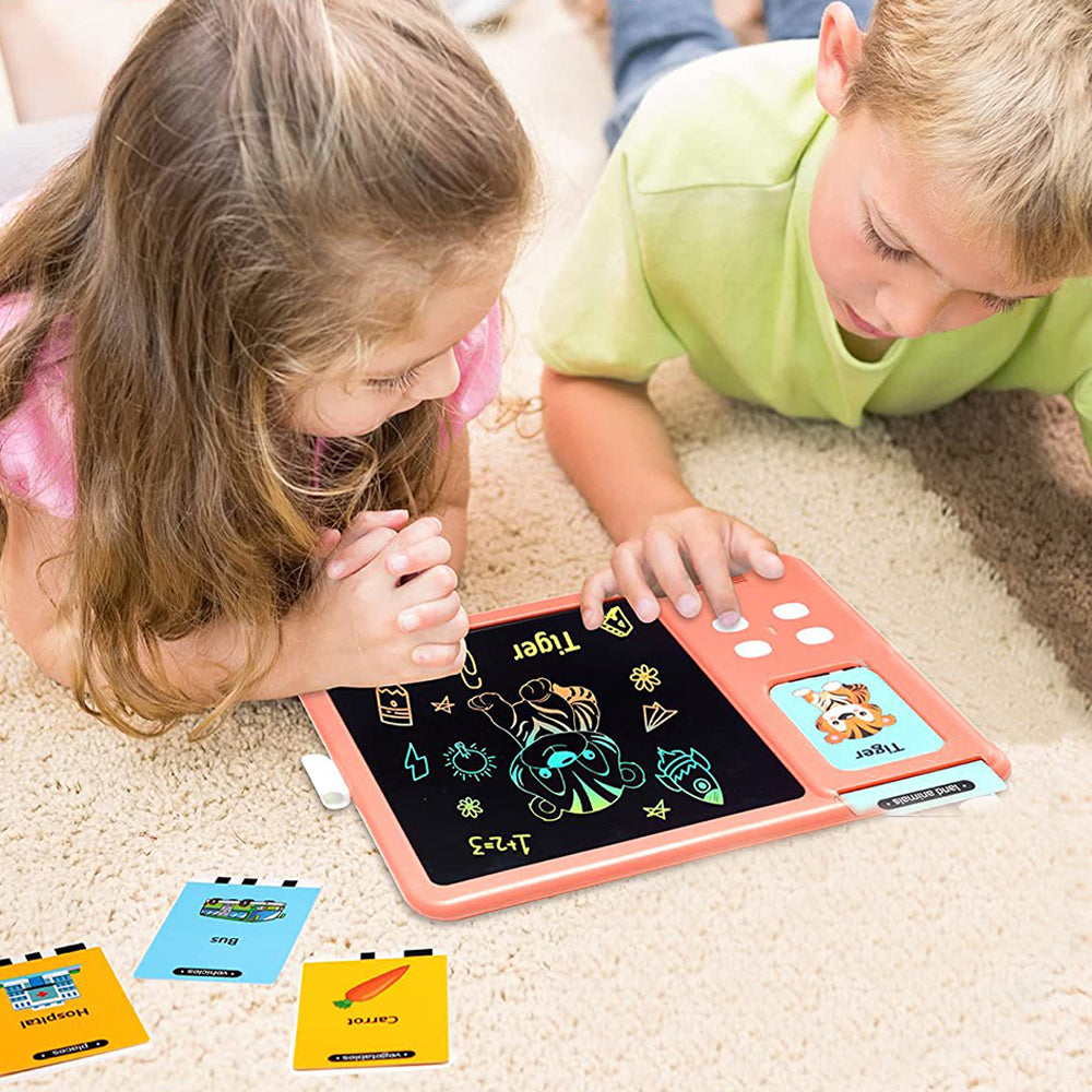 2pcs 224 Words Talking Flash Cards with LCD Writing Tablet Drawing Board Pad Toy for Kids -Blue and Pink