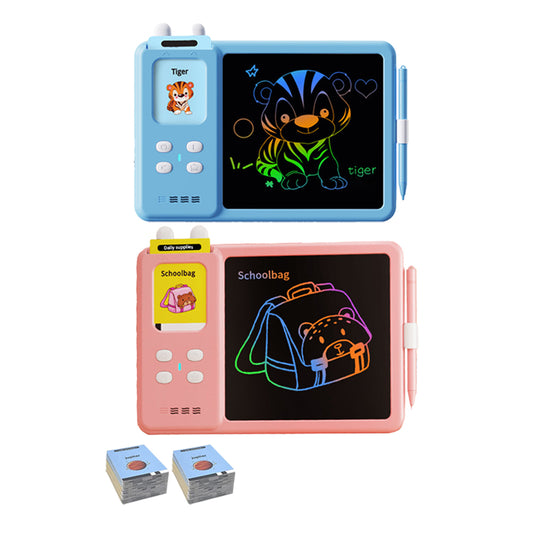 2pcs 224 Words Talking Flash Cards with LCD Writing Tablet Drawing Board Pad Toy for Kids -Blue and Pink