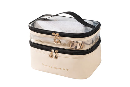 Double Layer Portable Makeup Bag Organizer for Travel-Beige