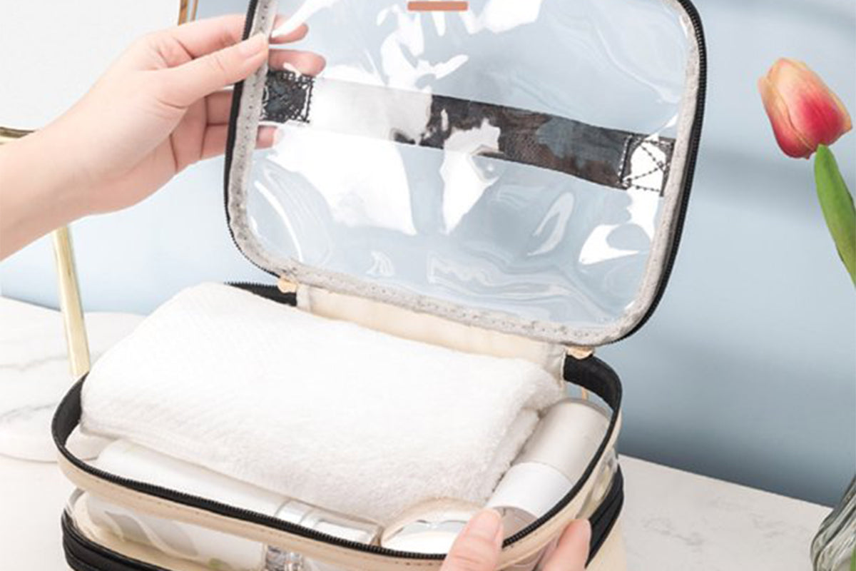 Double Layer Portable Makeup Bag Organizer for Travel-Beige