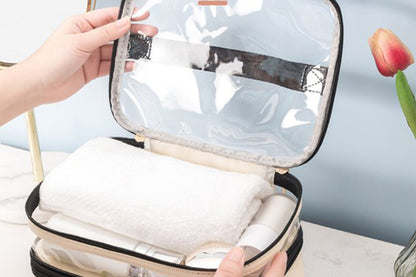 Double Layer Portable Makeup Bag Organizer for Travel-Beige