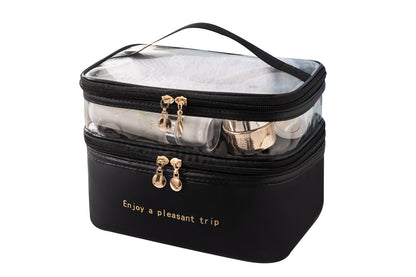 Double Layer Portable Makeup Bag Organizer for Travel-Black
